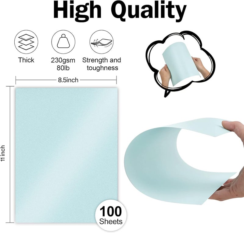 Goefun 100 Sheets Blue Shimmer Cardstock 8.5 x 11 Metallic Paper, 80lb Card Stock Printer Paper for Invitations, Weddings, Parties, Showers - Image 2